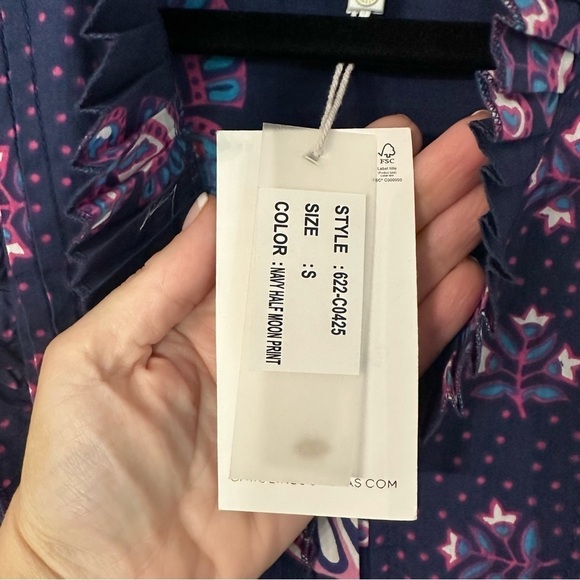 Caroline Constas Women’s Navy Blue Ruffle Sleeve Half Moon Print Dress Sz S NWT - Picture 7 of 12